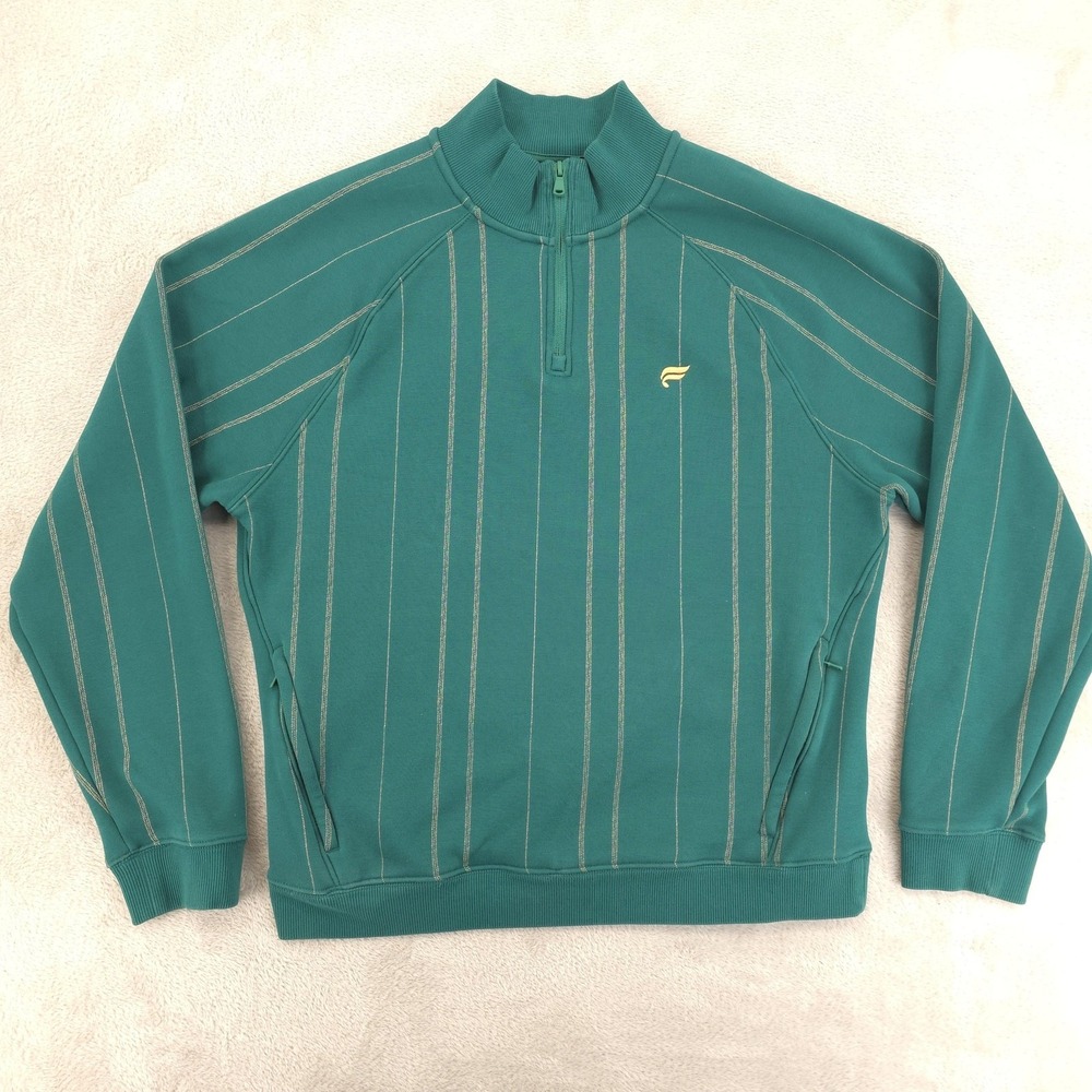 Fabletics Fleece Sweatshirt Mens Large Green‎ 1/4 Zip Striped Mock Neck Athletic